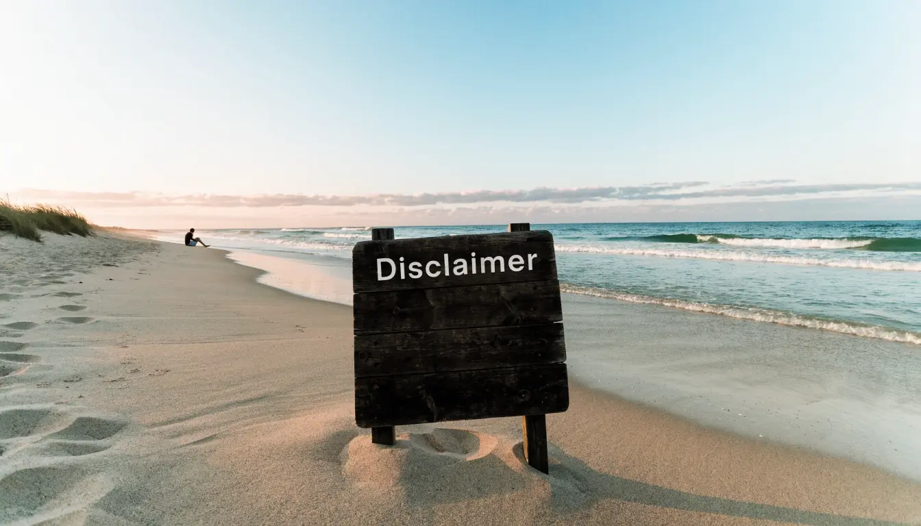 Australian sunrise beach with a wooden disclaimer sign
