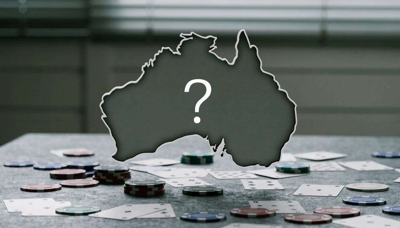 Empty Australian map with question mark and casino chips